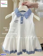 Đầm polo Miakid trắng thêu nơ