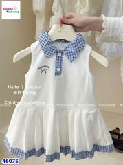 Đầm polo Miakid trắng thêu nơ
