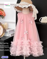Đầm ren đính nơ hồng