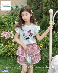 Set áo trắng Kitty, chân váy caro đỏ