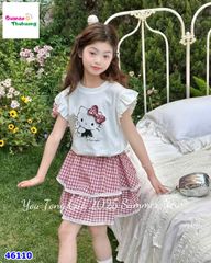Set áo trắng Kitty, chân váy caro đỏ