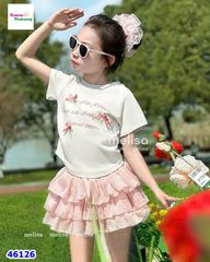 Set Melisa áo đính nơ, chân váy hồng