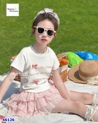 Set Melisa áo đính nơ, chân váy hồng