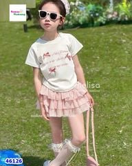 Set Melisa áo đính nơ, chân váy hồng