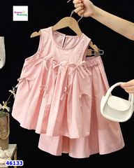 Set váy Miakid hồng đính nơ