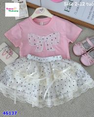 Set MiaKid hồng nơ, chân váy chấm bi