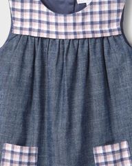 Đầm the Childy xanh cổ viền caro - Size 6-9m