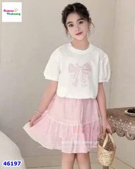 Set áo hồng nơ, chân váy tầng (tặng cột tóc)