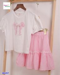 Set áo hồng nơ, chân váy tầng (tặng cột tóc)
