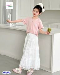 Set áo hồng, chân váy trắng dài