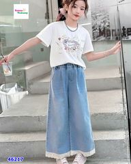 Quần jean dài Nexxi xanh nhạt viền ren