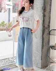 Quần jean dài Nexxi xanh nhạt viền ren