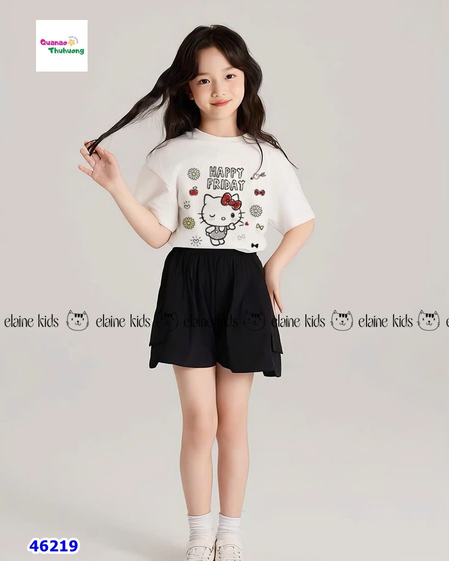 Set Elaine áo trắng Kitty, quần short đen