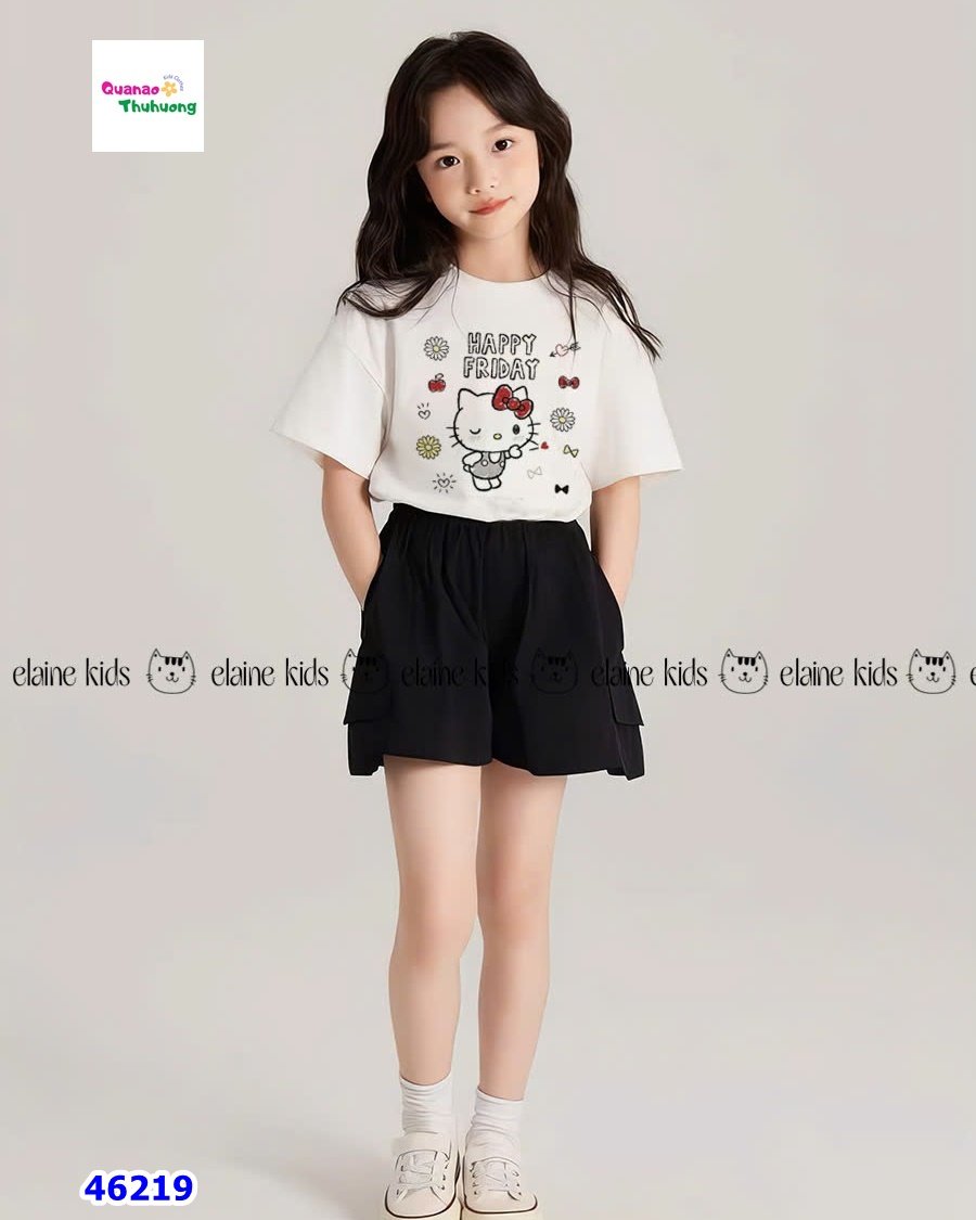 Set Elaine áo trắng Kitty, quần short đen