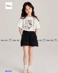 Set Elaine áo trắng Kitty, quần short đen