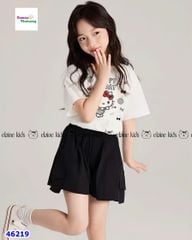 Set Elaine áo trắng Kitty, quần short đen