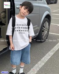 Set Elaine áo trắng in số, quần short jean