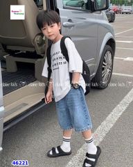 Set Elaine áo trắng in số, quần short jean