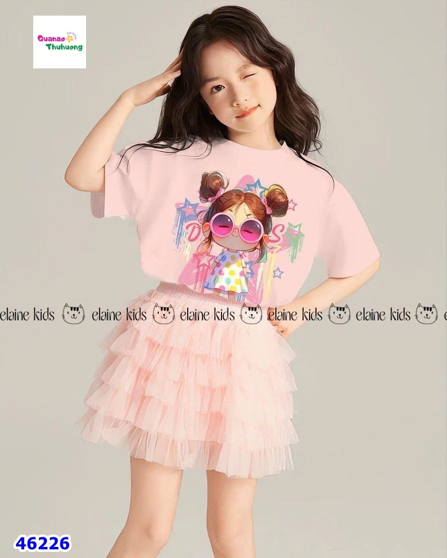 Set váy Elaine áo hồng cô gái