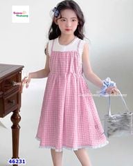 Set đầm yếm J&J caro hồng