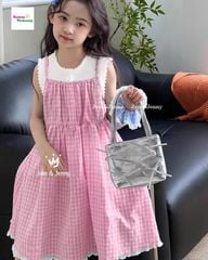 Set đầm yếm J&J caro hồng