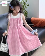 Set đầm yếm J&J caro hồng