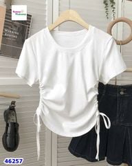 Áo thun trắng dây rút 2 bên