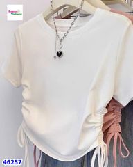 Áo thun trắng dây rút 2 bên