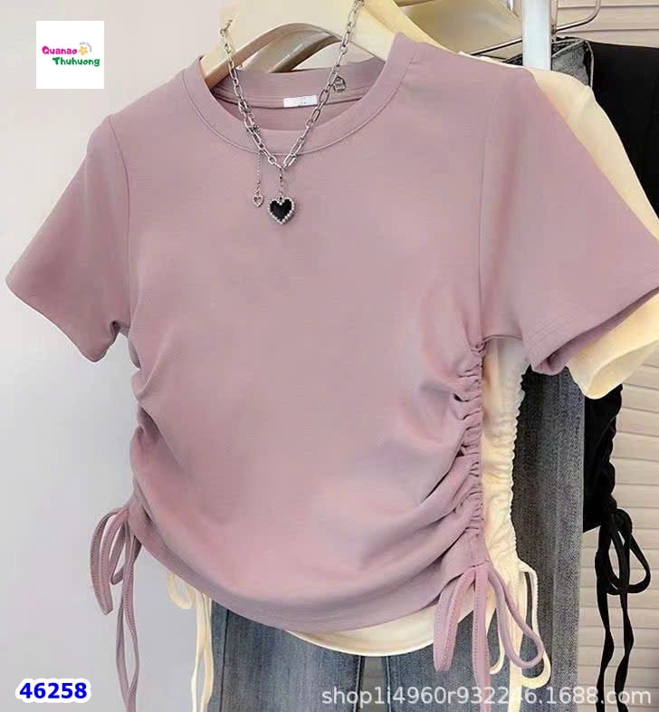 Áo thun hồng dây rút 2 bên