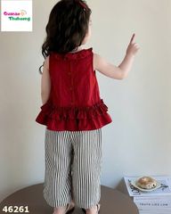 Set áo đỏ, quần sọc xám