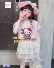 Set áo hồng Kitty, chân váy trắng (Tặng cài tóc)