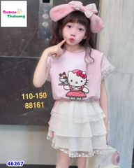 Set áo hồng Kitty, chân váy trắng (Tặng cài tóc)