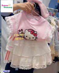 Set áo hồng Kitty, chân váy trắng (Tặng cài tóc)