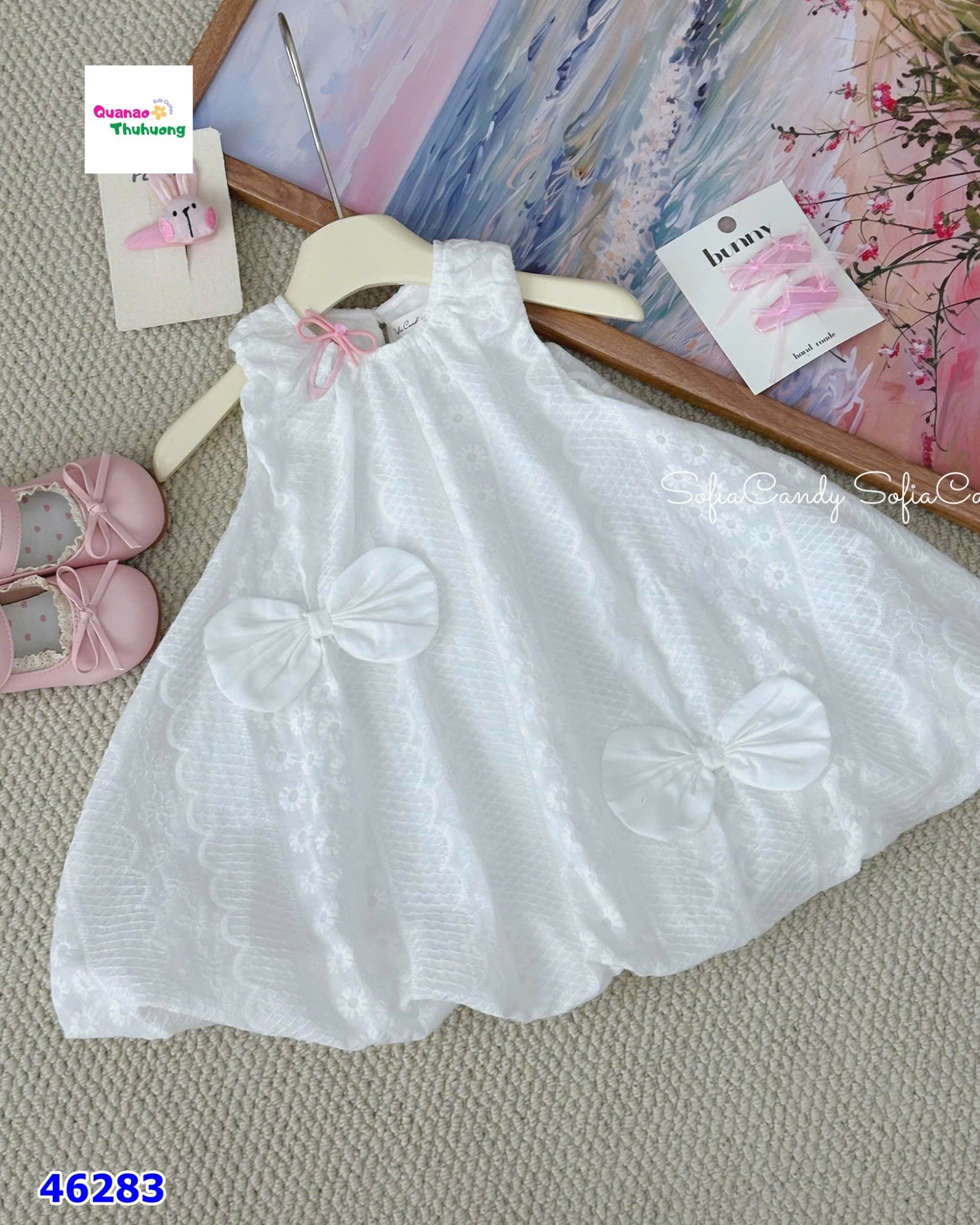 Đầm bí Sofia trắng đính nơ