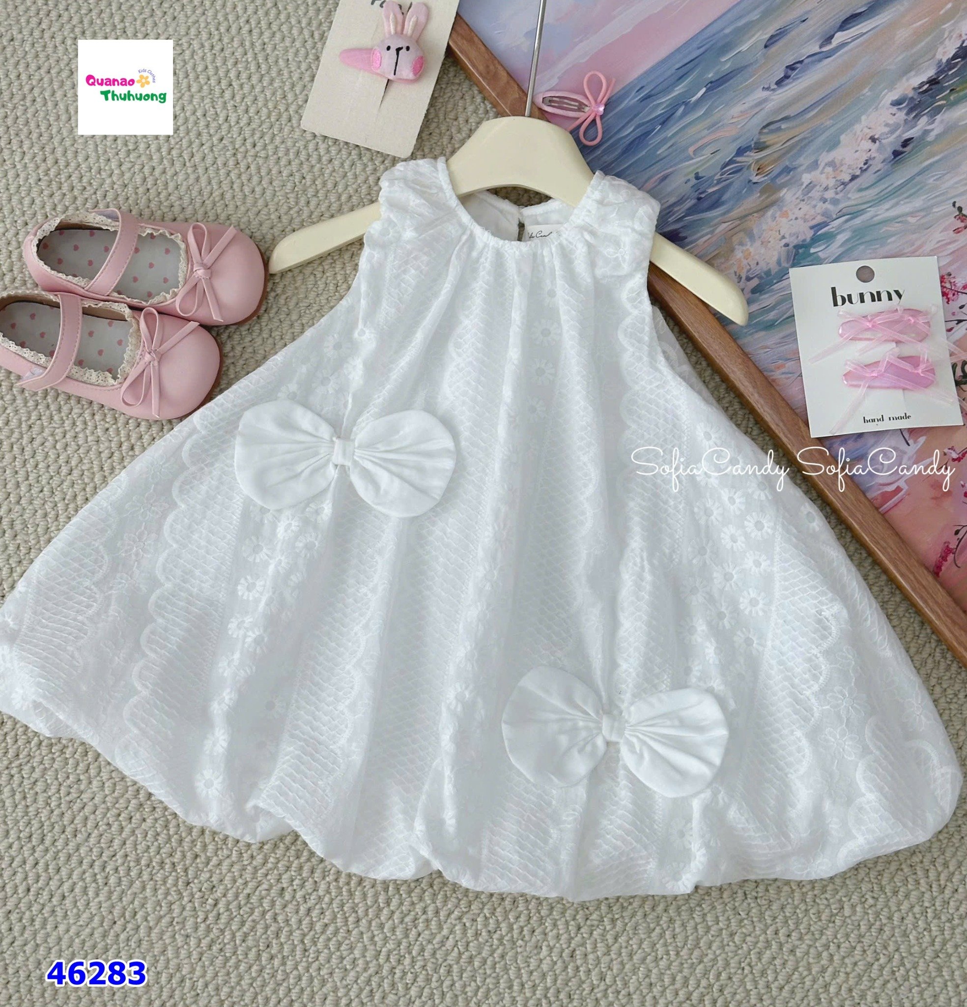 Đầm bí Sofia trắng đính nơ