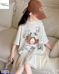 Đầm màu kem cô gái đính nơ