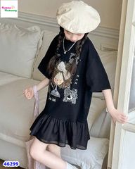 Đầm màu đen cô gái đính nơ