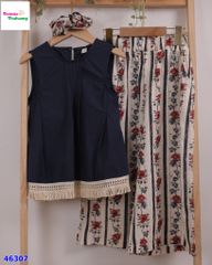 Set bộ xanh, quần hoa (tặng cột tóc)