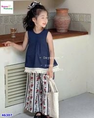 Set bộ xanh, quần hoa (tặng cột tóc)