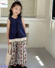 Set bộ xanh, quần hoa (tặng cột tóc)