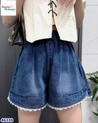 Quần short jean Nexxi xanh đậm viền ren