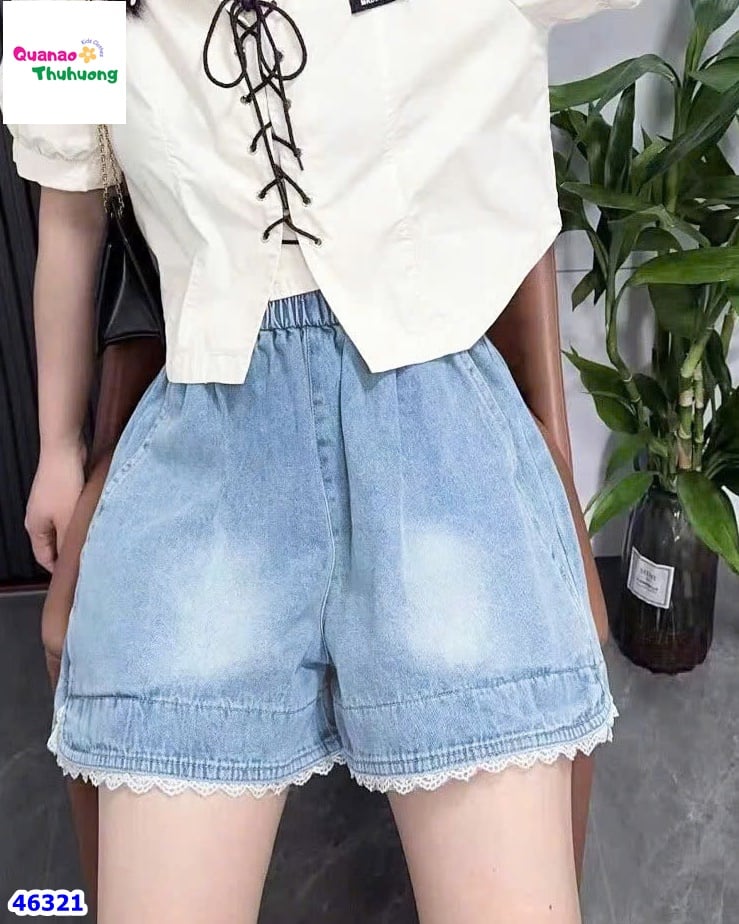 Quần short jean Nexxi xanh nhạt viền ren