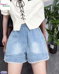 Quần short jean Nexxi xanh nhạt viền ren