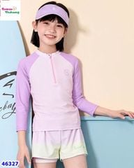 Bộ bơi dài tay màu tím, quần vàng