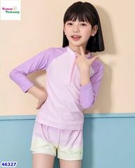 Bộ bơi dài tay màu tím, quần vàng