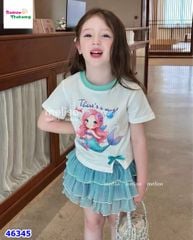 Set Melisa trắng nàng tiên cá, váy tầng xanh