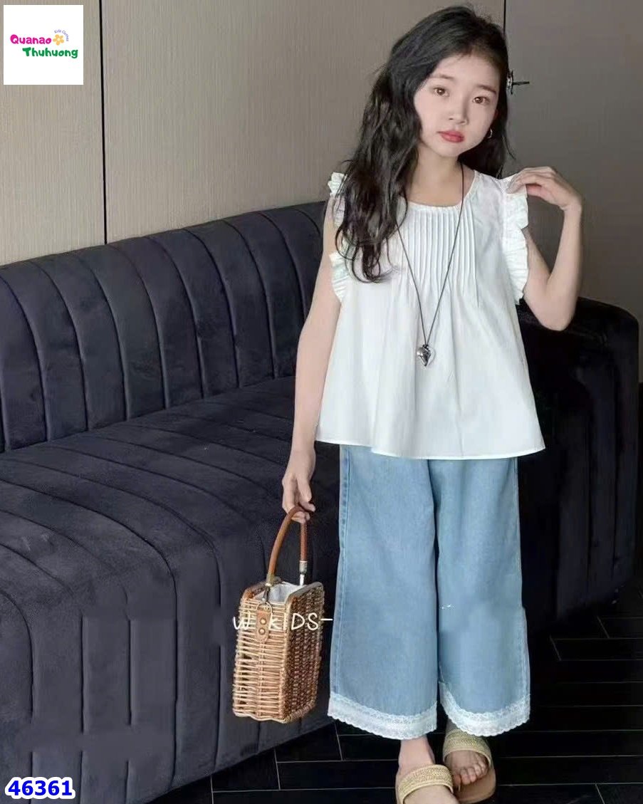 Set DDH áo trắng tay cánh tiên, quần jean