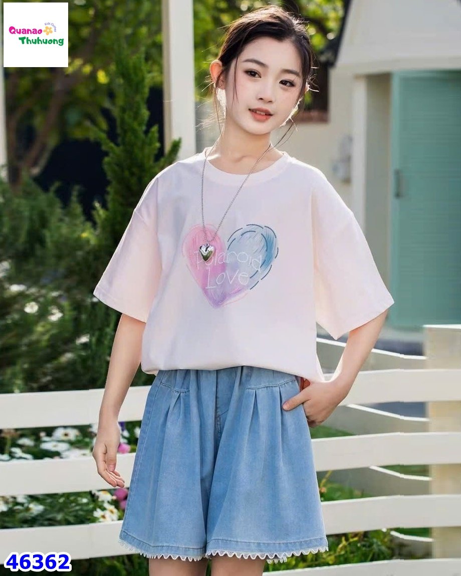 Set áo hồng trái tím, quần short jean