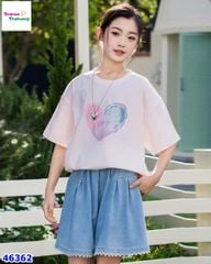 Set áo hồng trái tím, quần short jean