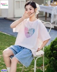 Set áo hồng trái tím, quần short jean
